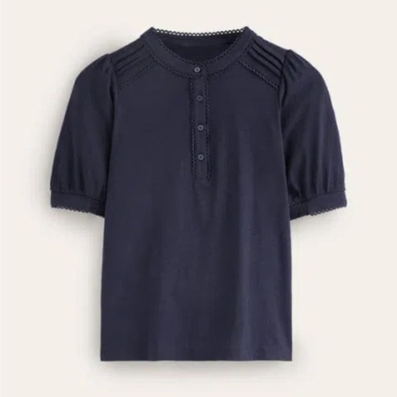 Boden Tops - Boden Pintuck Puff Sleeve Henley Navy Blue Sz 0 Women *A18